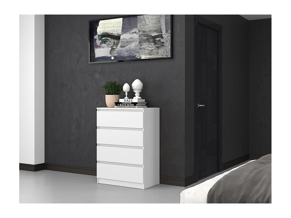 Cómoda de Dormitorio Moderna 70x97x40 cm – 4 Cajones con Guías Suaves – Color Blanco