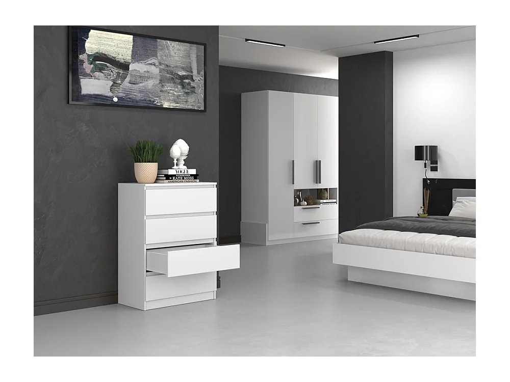 Cómoda de Dormitorio Moderna 70x97x40 cm – 4 Cajones con Guías Suaves – Color Blanco