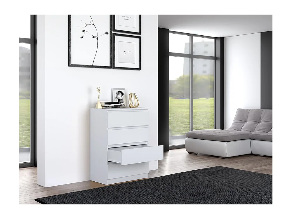 Cómoda de Dormitorio Moderna 70x97x40 cm – 4 Cajones con Guías Suaves – Color Blanco