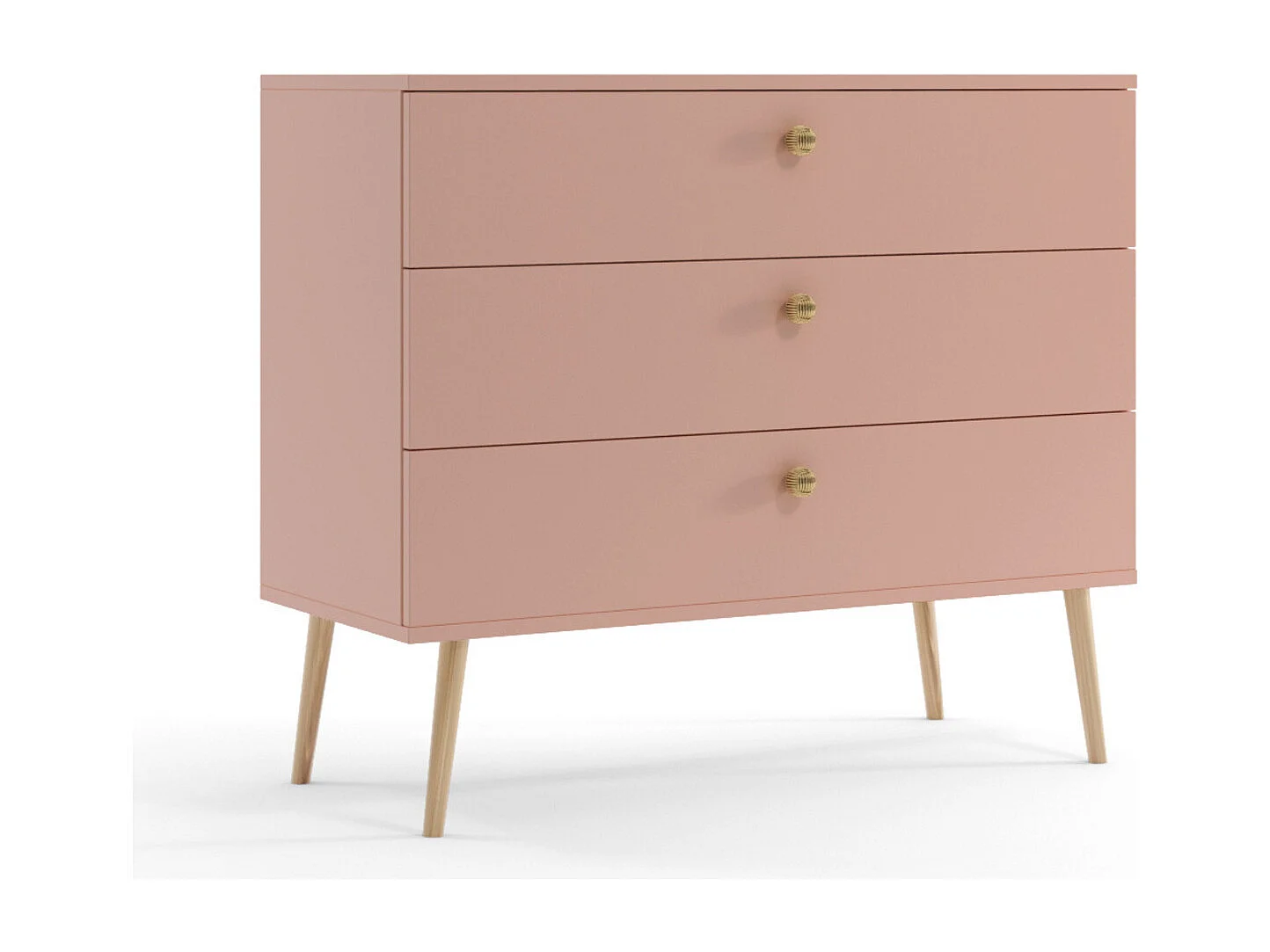 Cómoda Color Rosa – Estilo Escandinavo – 100x85x41 cm – Con Patas Altas y 3 Cajones