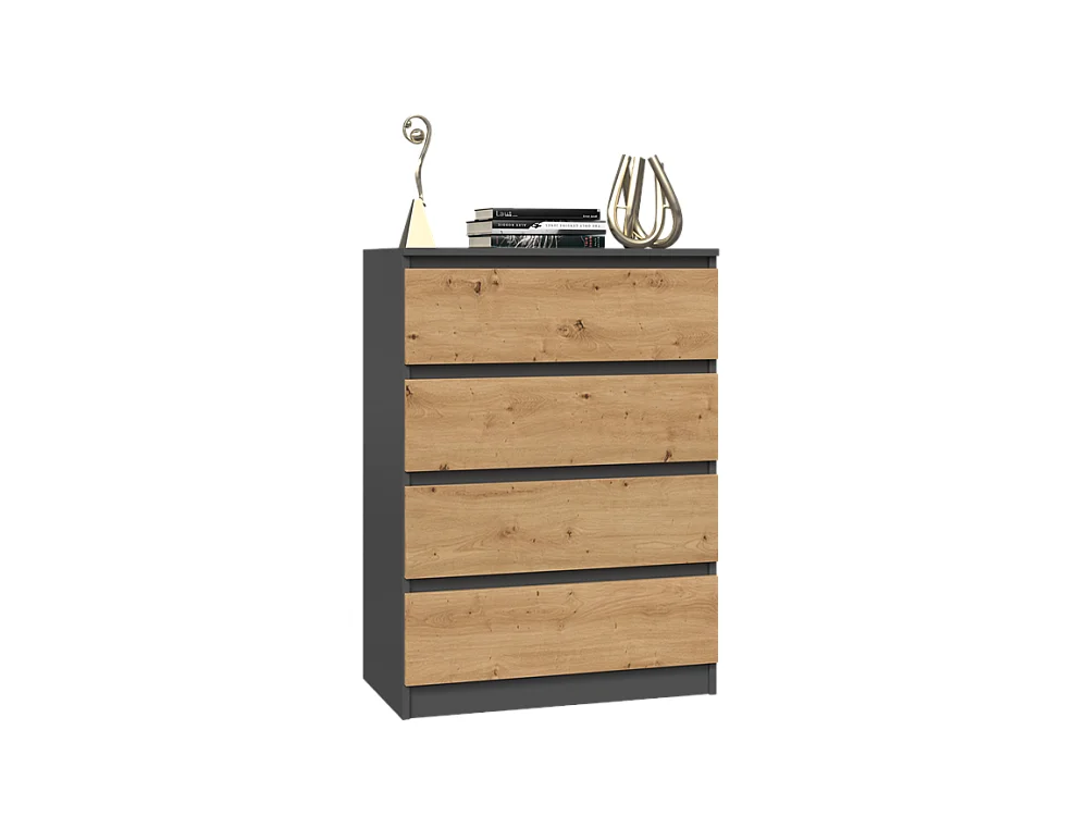 Cómoda de Dormitorio Moderna 70x97x40 cm – 4 Cajones con Guías Suaves – Color Roble Artesano y Antracita