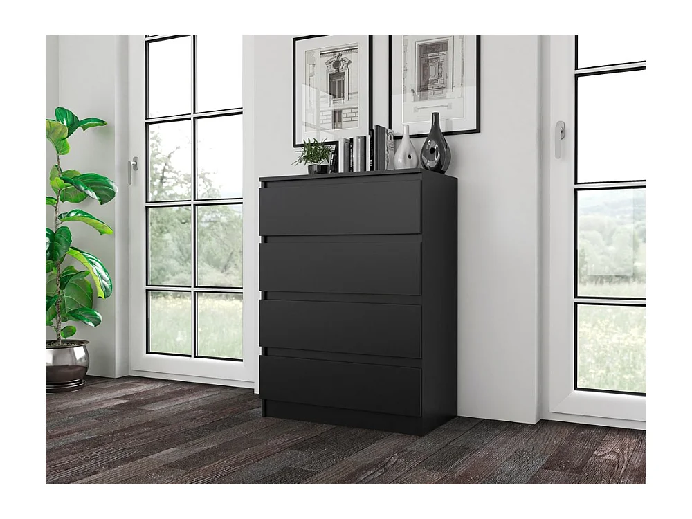 Cómoda de Dormitorio Moderna 70x97x40 cm – 4 Cajones con Guías Suaves – Color Negro