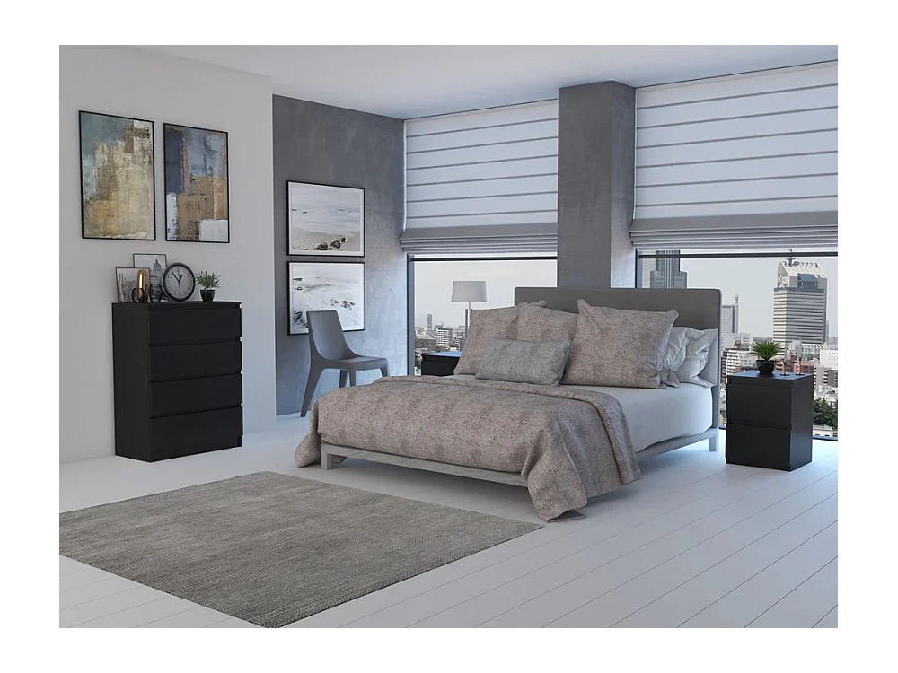 Cómoda de Dormitorio Moderna 70x97x40 cm – 4 Cajones con Guías Suaves – Color Negro