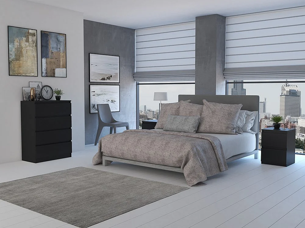 Cómoda de Dormitorio Moderna 70x97x40 cm – 4 Cajones con Guías Suaves – Color Negro