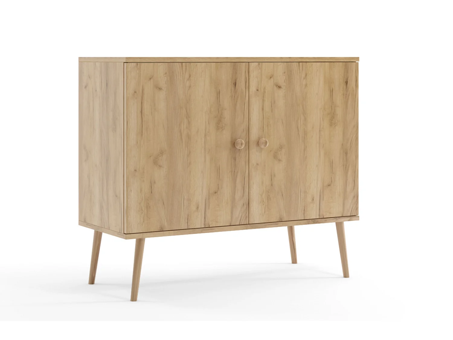 Cómoda Escandinava Color Roble Artesanal de 2 Puertas – 100x85x42 cm – Con Patas Altas de Madera