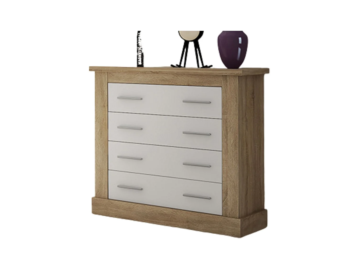 Cómoda 4 Cajones, Acabado en Blanco y Cambrian, Medidas: 91,5 cm (Ancho) x 90,8 cm (Alto) x 39,6 cm de (Fondo)