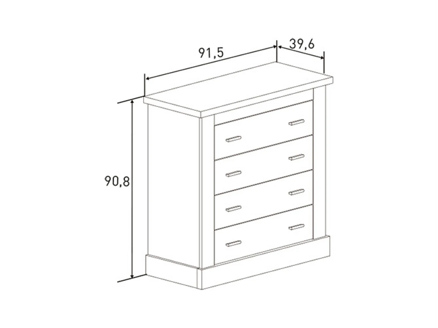 Cómoda 4 Cajones, Acabado en Blanco y Cambrian, Medidas: 91,5 cm (Ancho) x 90,8 cm (Alto) x 39,6 cm de (Fondo)
