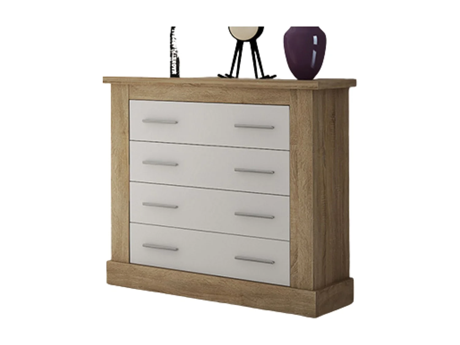 Cómoda 4 Cajones, Acabado en Blanco y Cambrian, Medidas: 91,5 cm (Ancho) x 90,8 cm (Alto) x 39,6 cm de (Fondo)