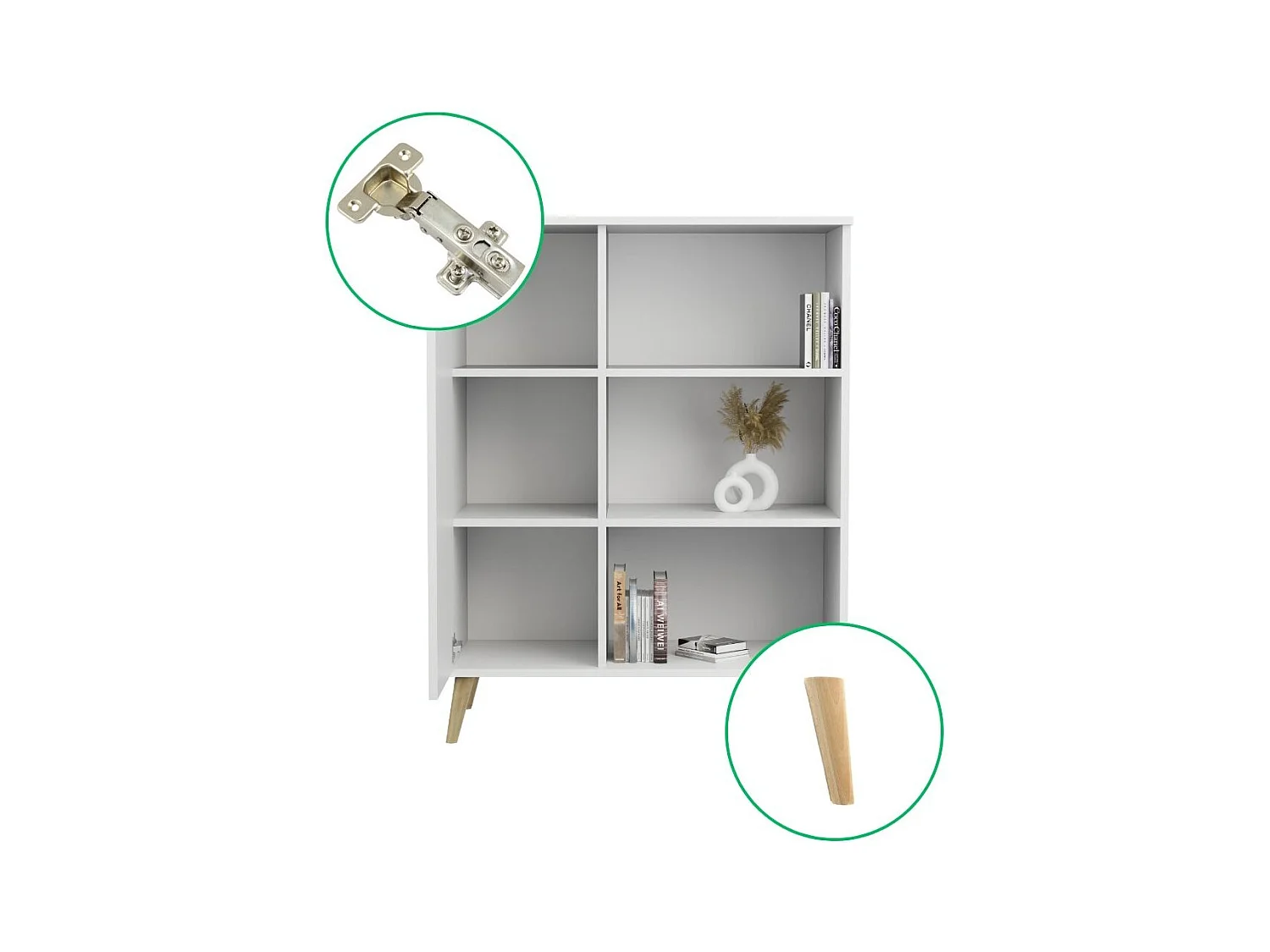 Librería – Cómoda Color Blanco 90x116x40 cm – Estilo Escandinavo con 3 Estantes, 1 Puerta y Patas de Madera