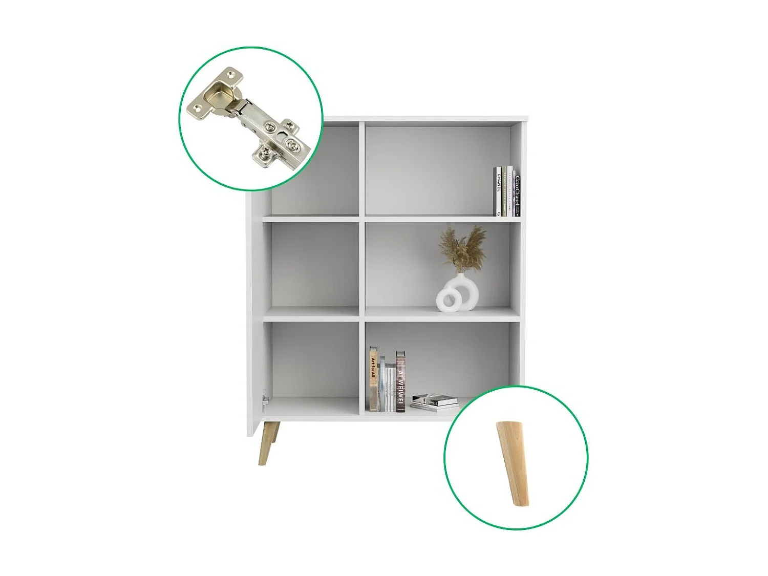 Librería – Cómoda Color Blanco 90x116x40 cm – Estilo Escandinavo con 3 Estantes, 1 Puerta y Patas de Madera