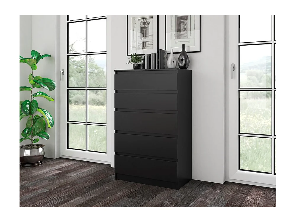Cómoda de Dormitorio Moderna 70x109,5x40 cm – 5 Cajones con Guías Suaves – Color Negra