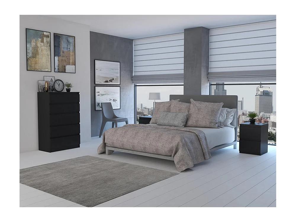 Cómoda de Dormitorio Moderna 70x109,5x40 cm – 5 Cajones con Guías Suaves – Color Negra