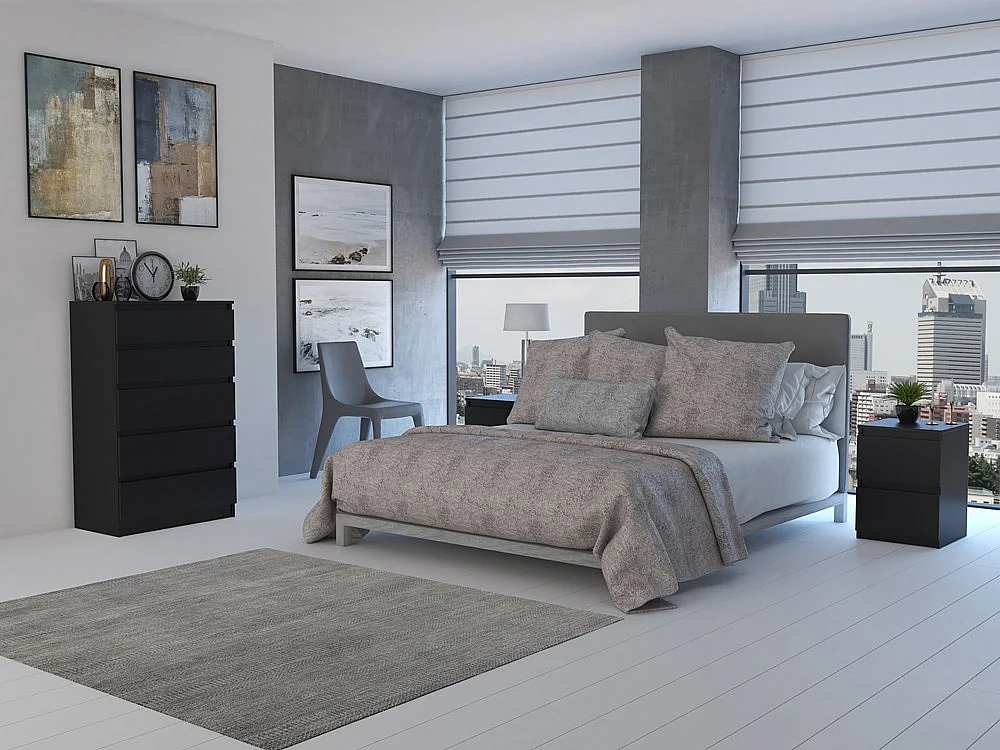 Cómoda de Dormitorio Moderna 70x109,5x40 cm – 5 Cajones con Guías Suaves – Color Negra