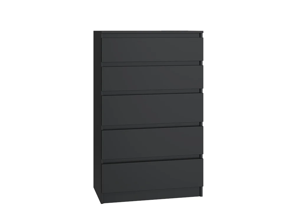 Cómoda de Dormitorio Moderna 70x109,5x40 cm – 5 Cajones con Guías Suaves – Color Negra