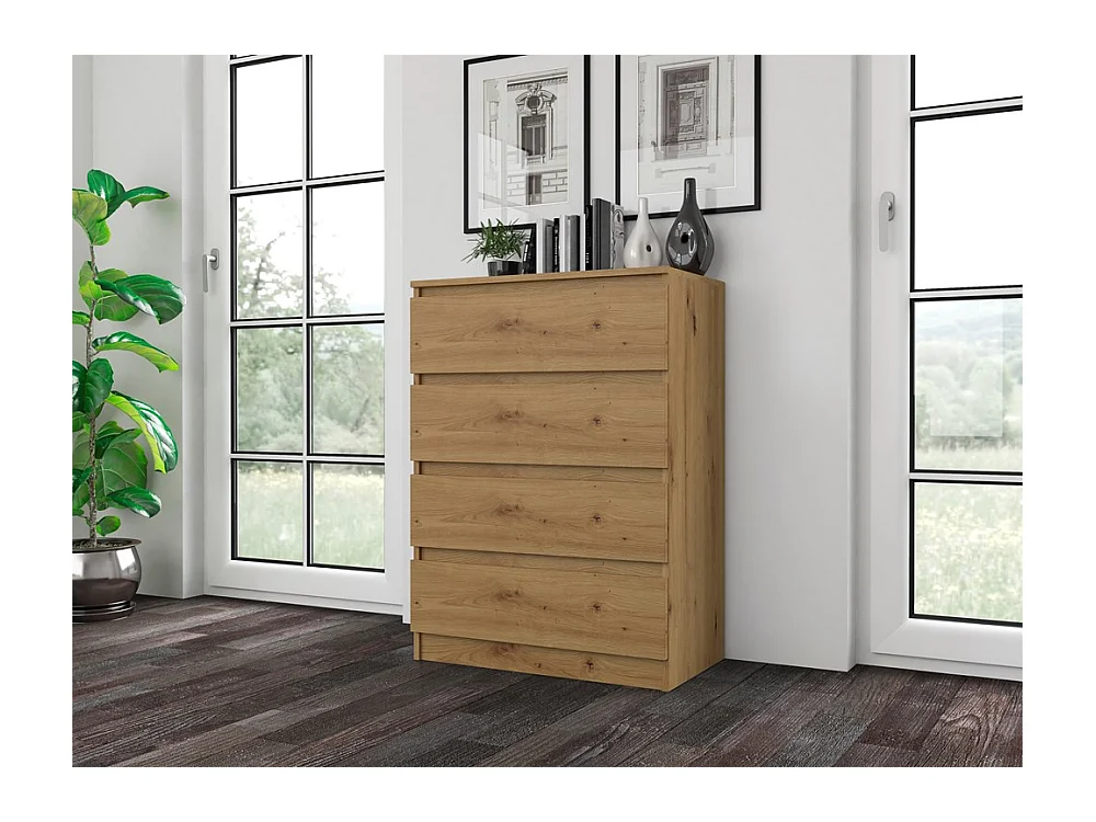 Cómoda de Dormitorio Moderna 70x97x40 cm – 4 Cajones con Guías Suaves – Color Roble Artesano