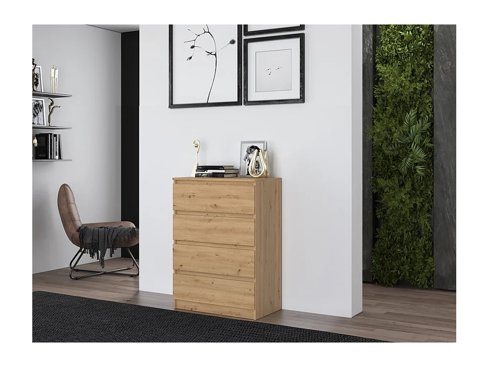 Cómoda de Dormitorio Moderna 70x97x40 cm – 4 Cajones con Guías Suaves – Color Roble Artesano