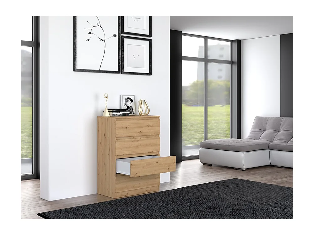 Cómoda de Dormitorio Moderna 70x97x40 cm – 4 Cajones con Guías Suaves – Color Roble Artesano