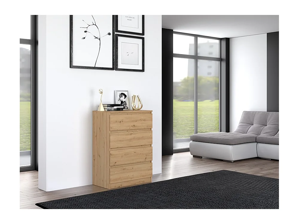 Cómoda de Dormitorio Moderna 70x97x40 cm – 4 Cajones con Guías Suaves – Color Roble Artesano