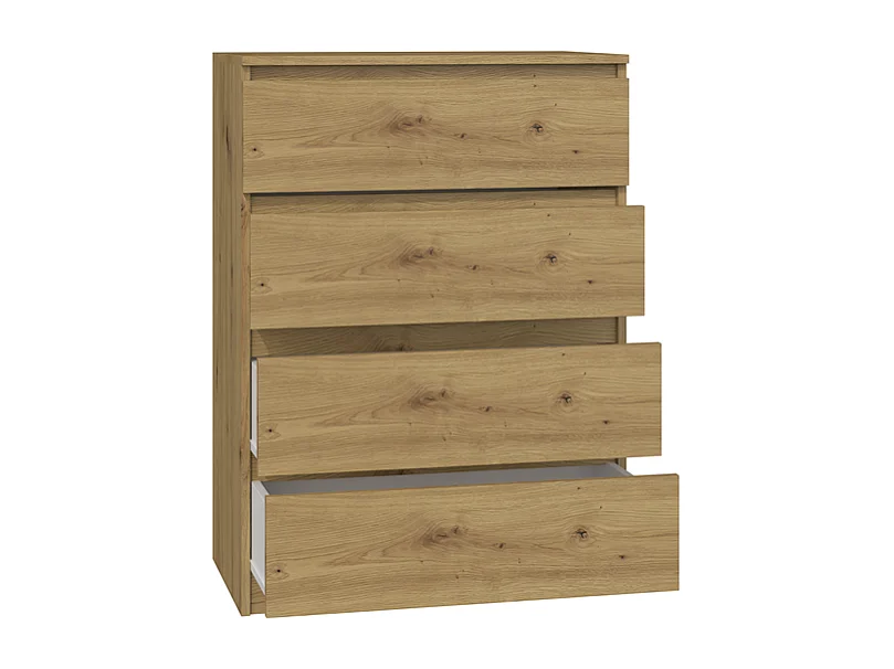 Cómoda de Dormitorio Moderna 70x97x40 cm – 4 Cajones con Guías Suaves – Color Roble Artesano