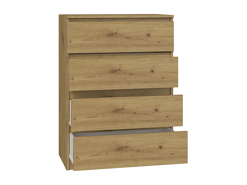 Cómoda de Dormitorio Moderna 70x97x40 cm – 4 Cajones con Guías Suaves – Color Roble Artesano