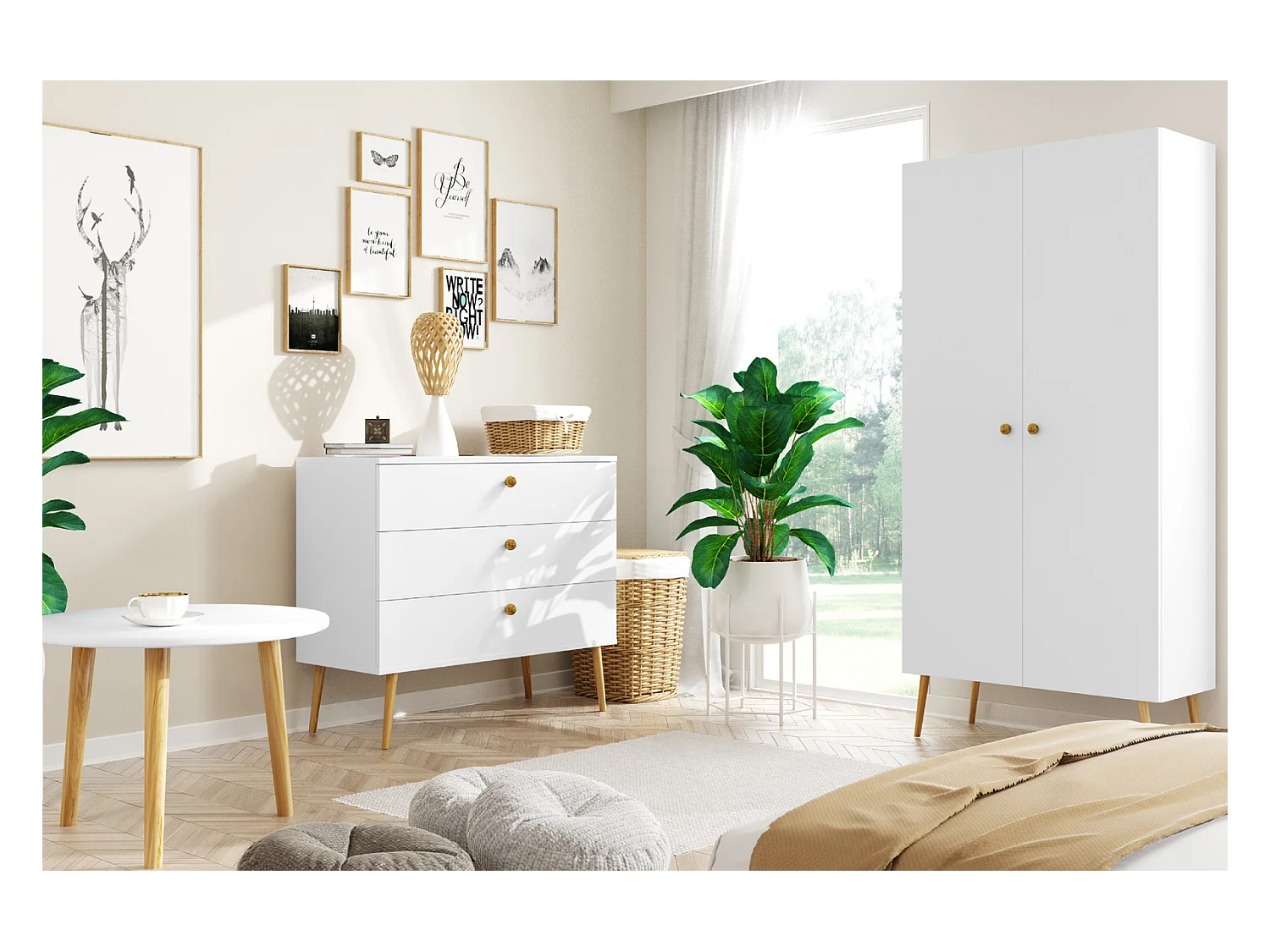 Cómoda Blanca  – Estilo Escandinavo – 100x85x41 cm – Con Patas Altas y 3 Cajones