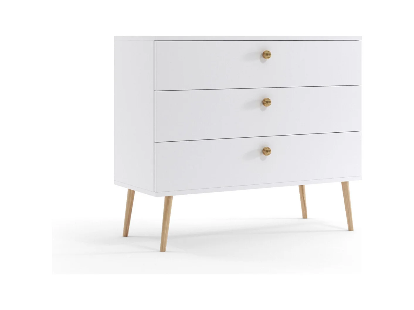 Cómoda Blanca  – Estilo Escandinavo – 100x85x41 cm – Con Patas Altas y 3 Cajones