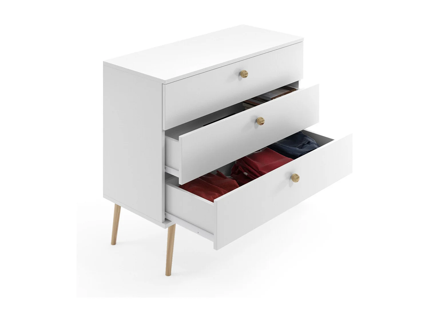 Cómoda Blanca  – Estilo Escandinavo – 100x85x41 cm – Con Patas Altas y 3 Cajones