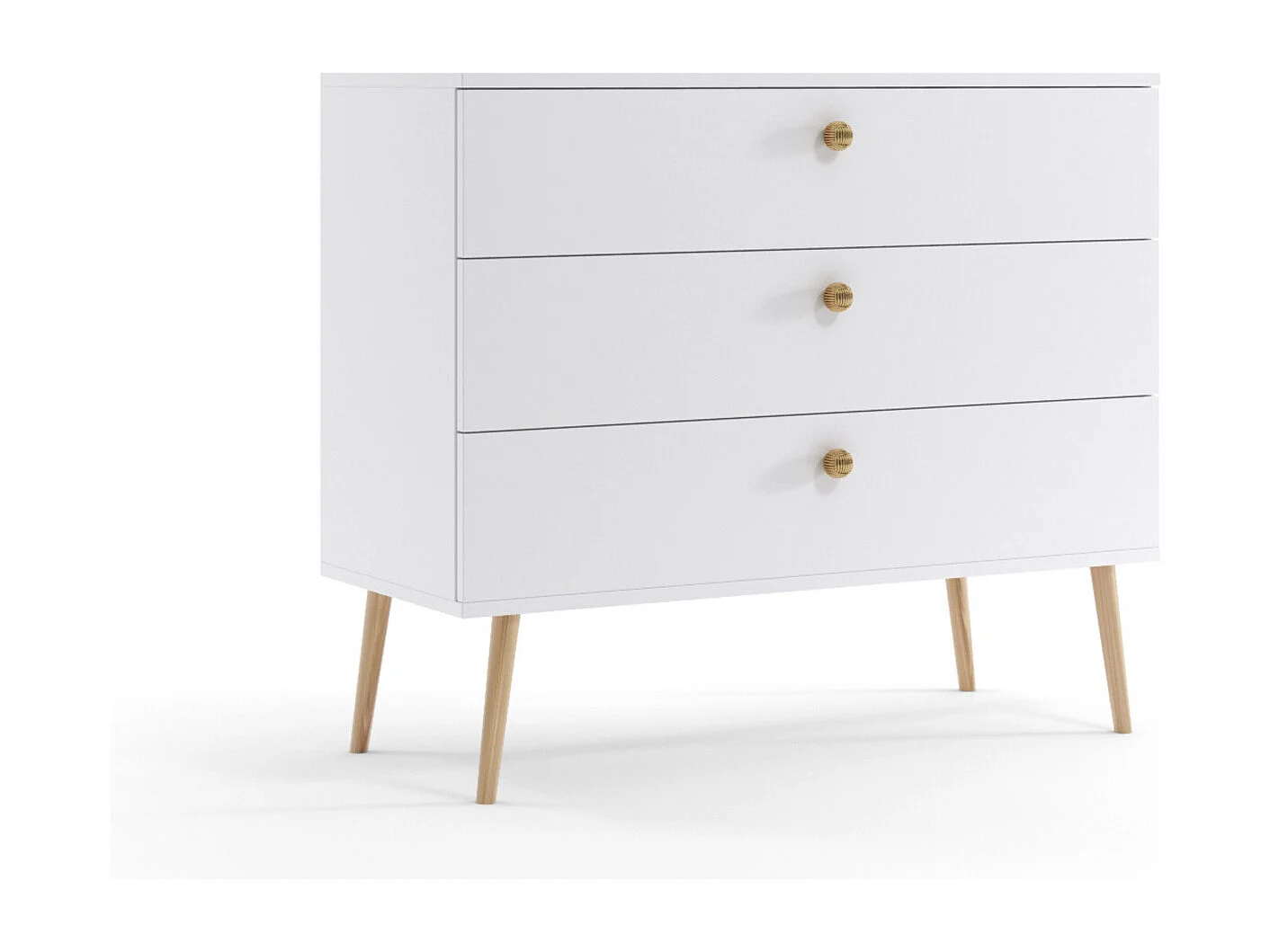 Cómoda Blanca  – Estilo Escandinavo – 100x85x41 cm – Con Patas Altas y 3 Cajones