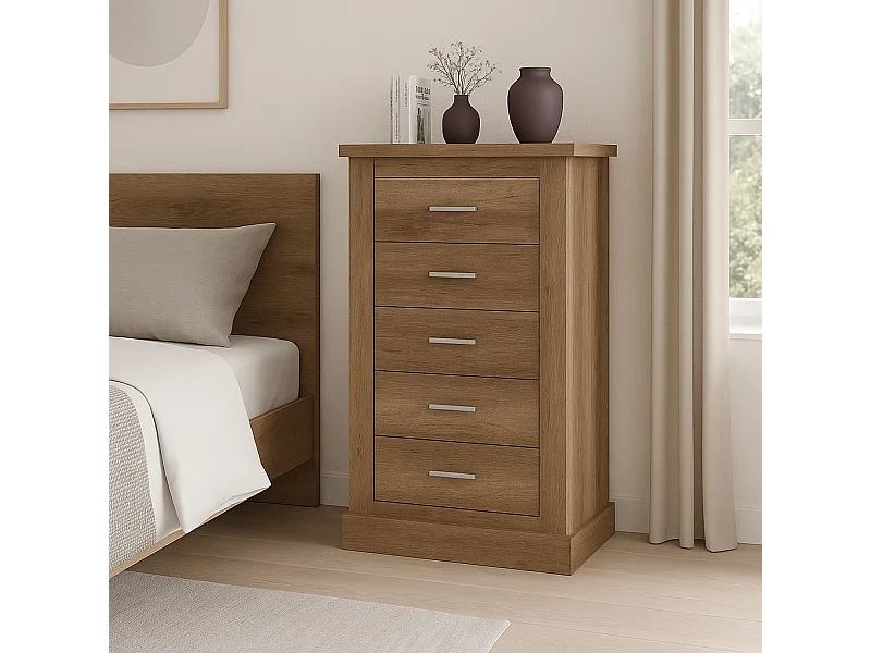 Cómoda, Sinfonier 5 Cajones, Acabado en Color Cañón, Medidas: 66 cm (Ancho) x 107 cm (Alto) x 39,6 cm de (Fondo)