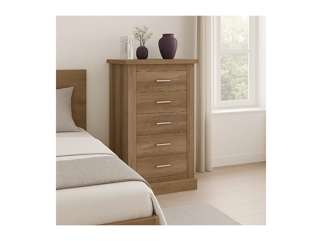 Cómoda, Sinfonier 5 Cajones, Acabado en Color Cañón, Medidas: 66 cm (Ancho) x 107 cm (Alto) x 39,6 cm de (Fondo)