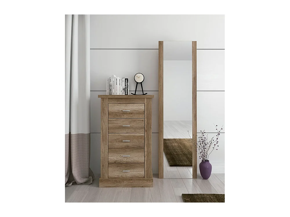 Cómoda, Sinfonier 5 Cajones, Acabado en Color Cañón, Medidas: 66 cm (Ancho) x 107 cm (Alto) x 39,6 cm de (Fondo)