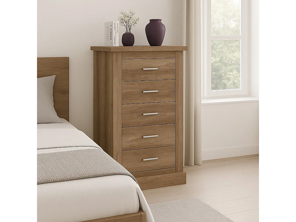 Cómoda, Sinfonier 5 Cajones, Acabado en Color Cañón, Medidas: 66 cm (Ancho) x 107 cm (Alto) x 39,6 cm de (Fondo)