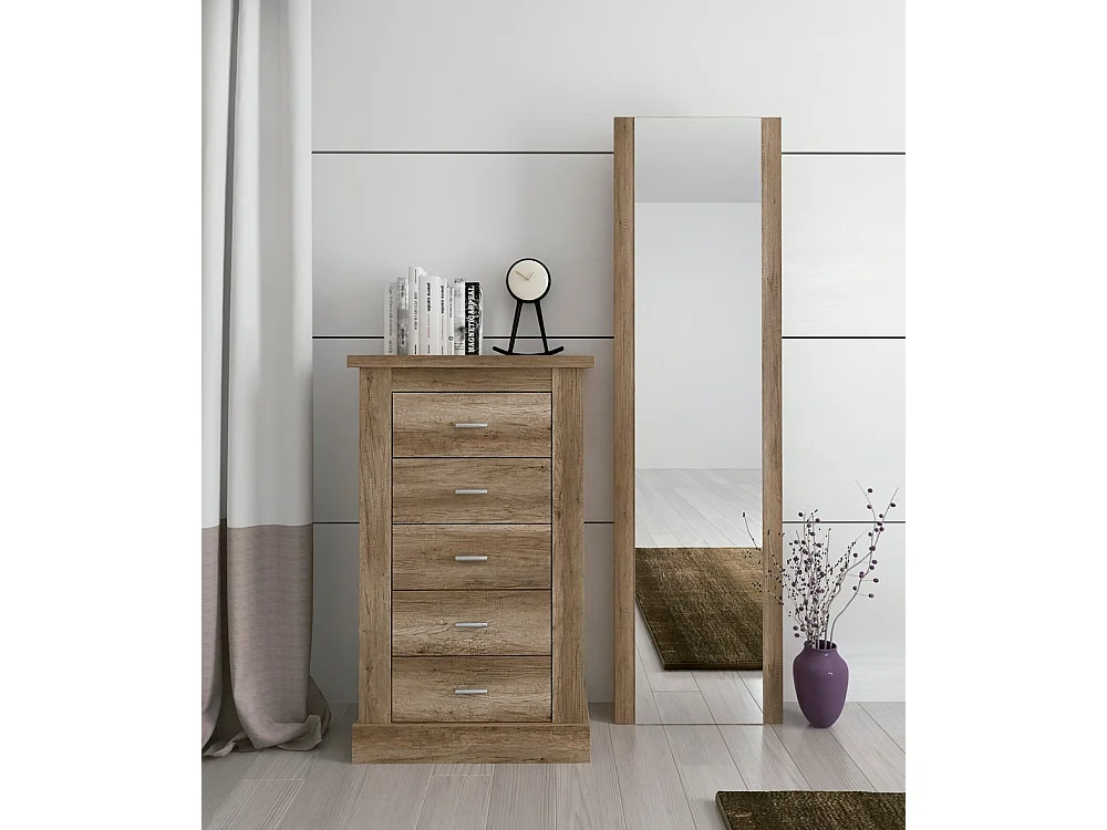 Cómoda, Sinfonier 5 Cajones, Acabado en Color Cañón, Medidas: 66 cm (Ancho) x 107 cm (Alto) x 39,6 cm de (Fondo)