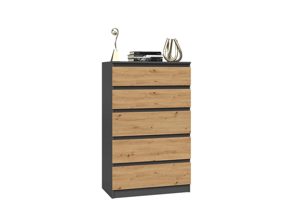 Cómoda de Dormitorio Moderna 70x109,5x40 cm – 5 Cajones con Guías Suaves – Color Roble Artesano/Antracita