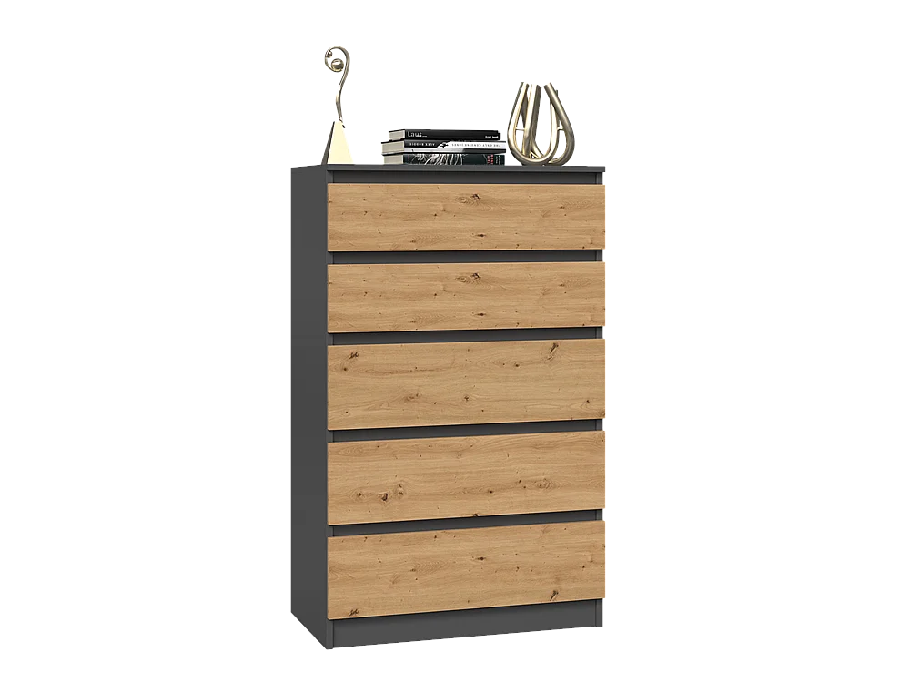 Cómoda de Dormitorio Moderna 70x109,5x40 cm – 5 Cajones con Guías Suaves – Color Roble Artesano/Antracita