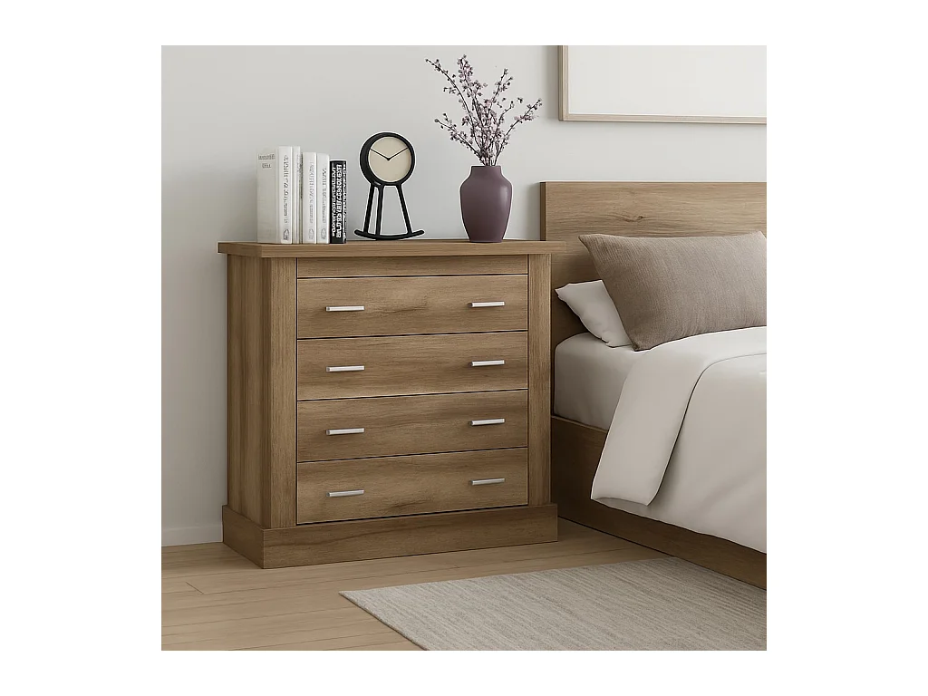 Cómoda 4 Cajones, Acabado en Color Cañón, Medidas: 91,5 cm (Ancho) x 90,8 cm (Alto) x 39,6 cm de (Fondo)