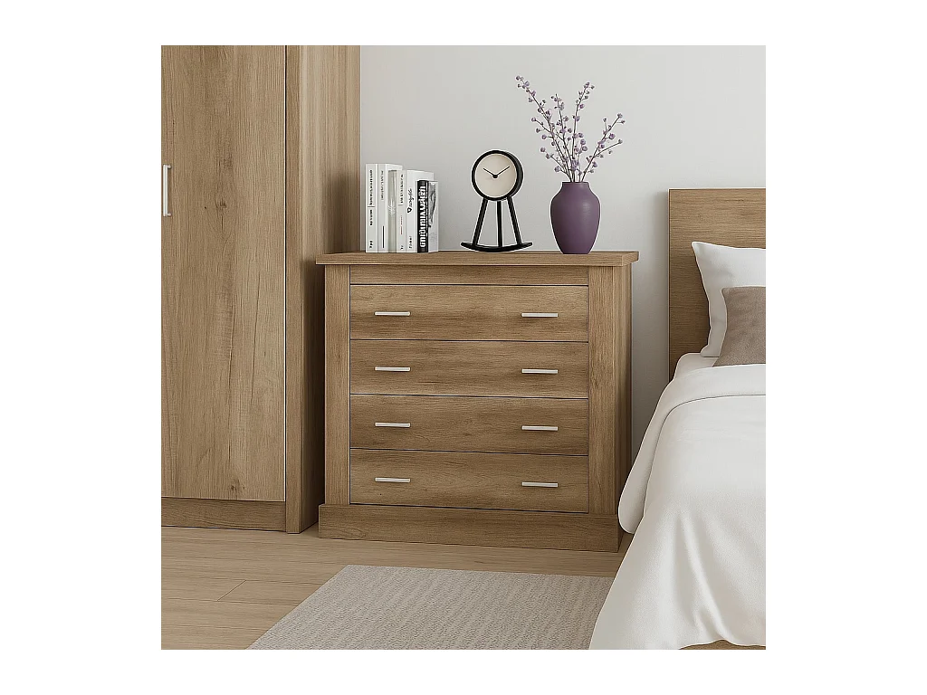 Cómoda 4 Cajones, Acabado en Color Cañón, Medidas: 91,5 cm (Ancho) x 90,8 cm (Alto) x 39,6 cm de (Fondo)