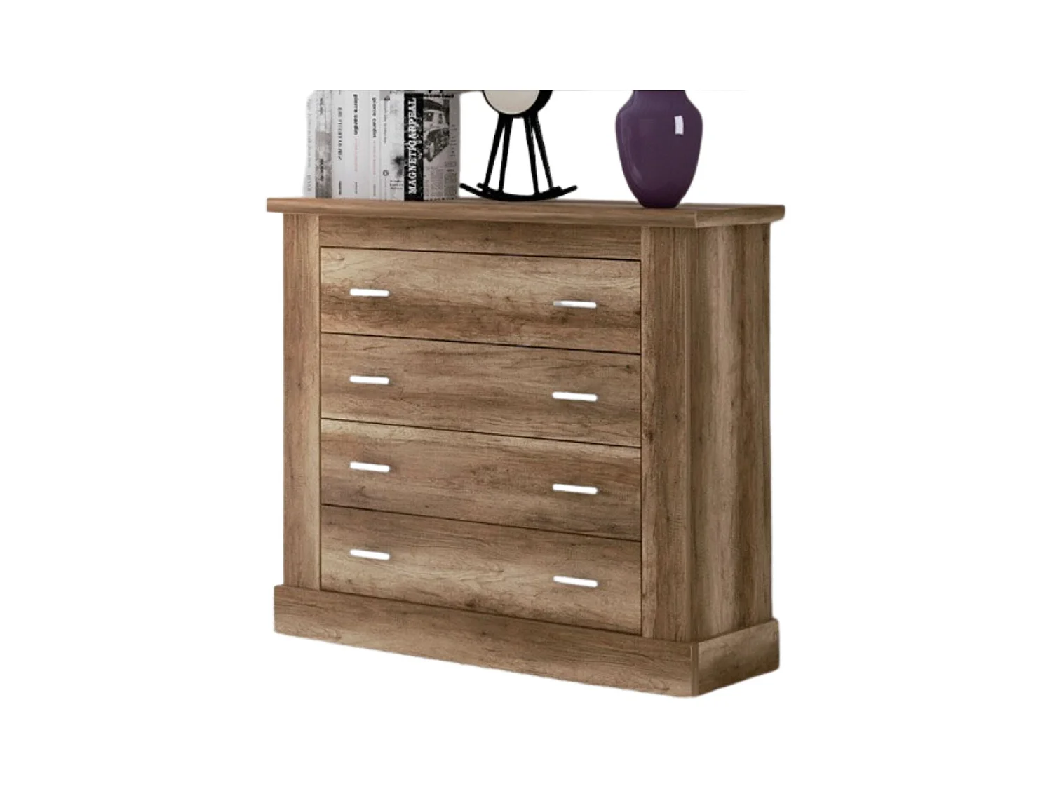 Cómoda 4 Cajones, Acabado en Color Cañón, Medidas: 91,5 cm (Ancho) x 90,8 cm (Alto) x 39,6 cm de (Fondo)