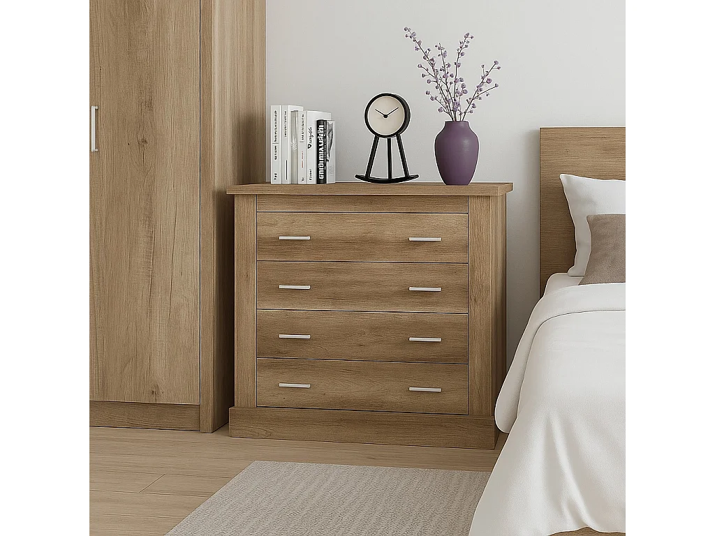 Cómoda 4 Cajones, Acabado en Color Cañón, Medidas: 91,5 cm (Ancho) x 90,8 cm (Alto) x 39,6 cm de (Fondo)