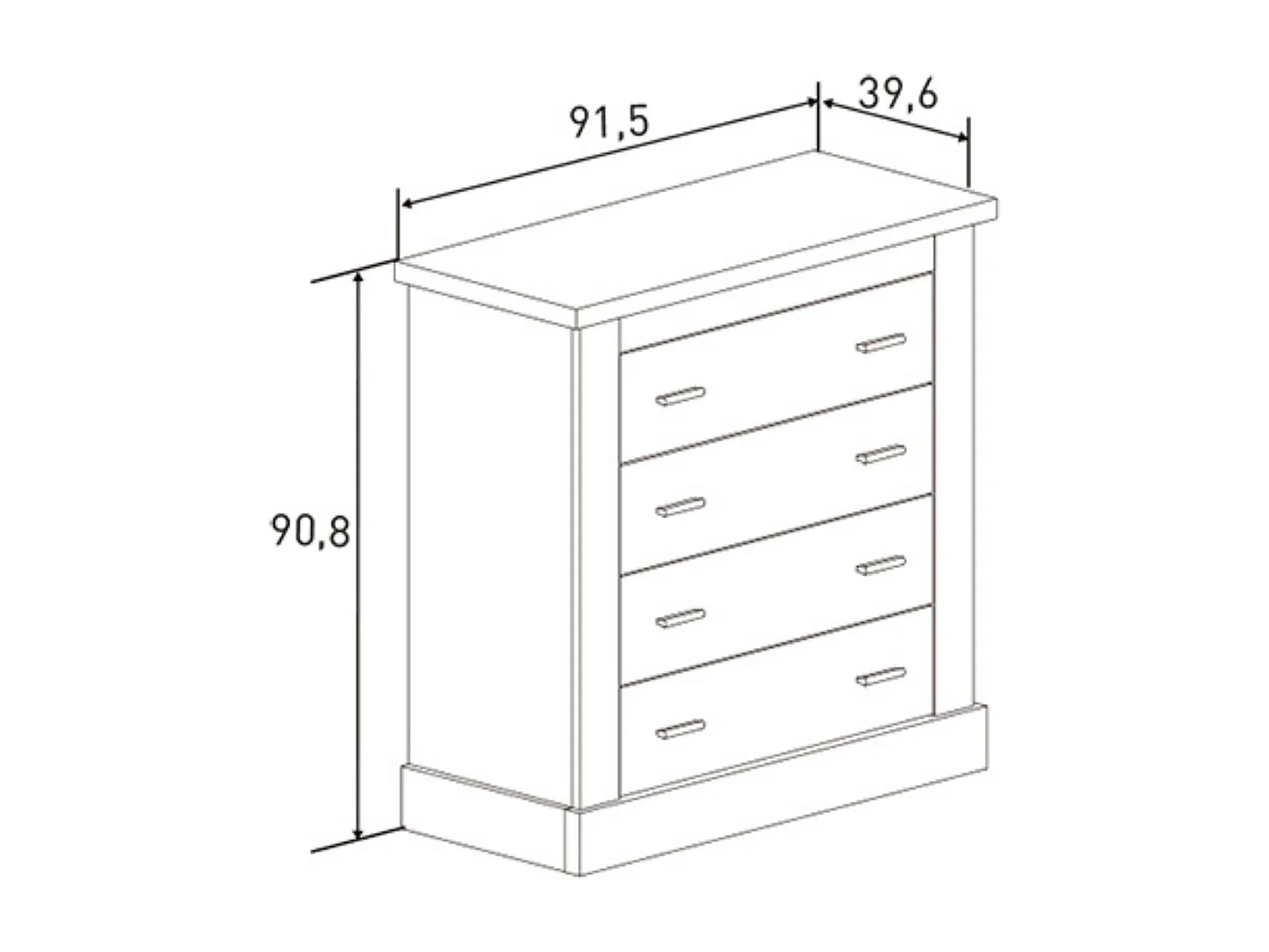 Cómoda 4 Cajones, Acabado en Color Cañón, Medidas: 91,5 cm (Ancho) x 90,8 cm (Alto) x 39,6 cm de (Fondo)