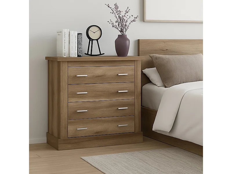 Cómoda 4 Cajones, Acabado en Color Cañón, Medidas: 91,5 cm (Ancho) x 90,8 cm (Alto) x 39,6 cm de (Fondo)