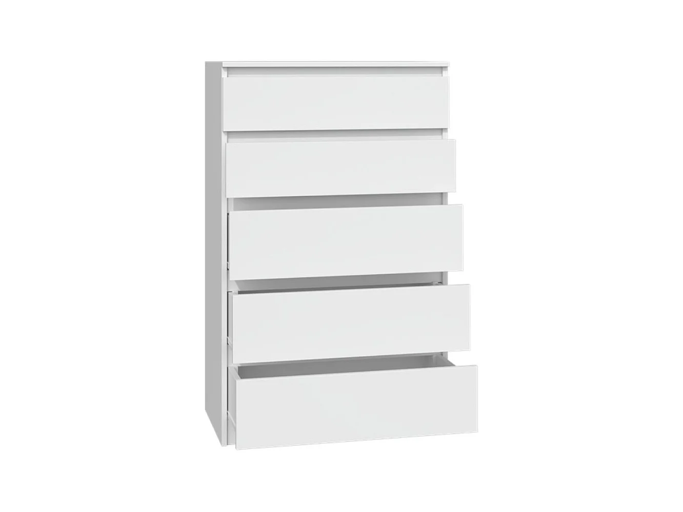 Cómoda de Dormitorio Moderna 70x109,5x40 cm – 5 Cajones con Guías Suaves – Color Blanco