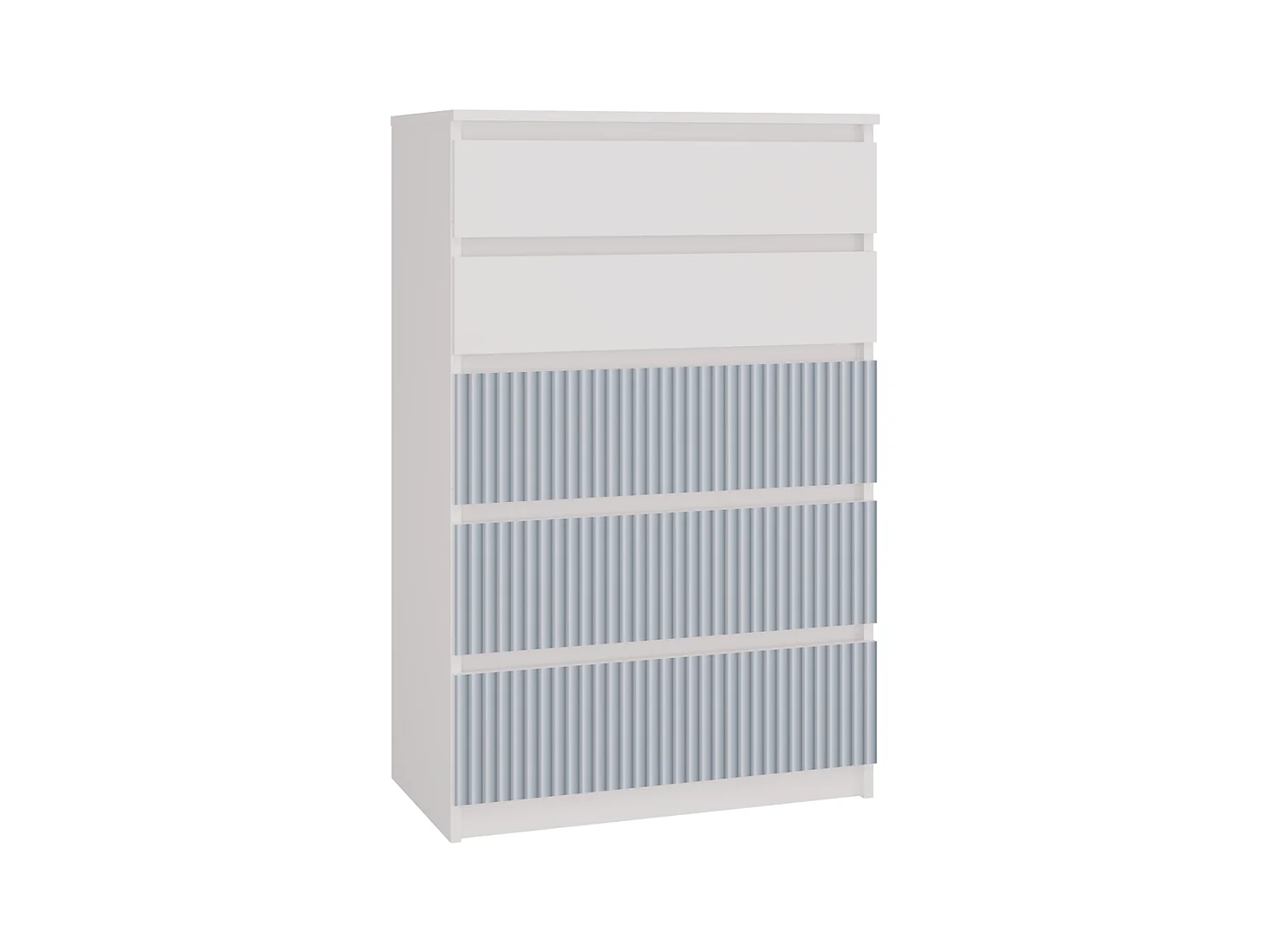 Cómoda de Dormitorio Moderna 70x109,5x40 cm – 5 Cajones con Guías Suaves – Color Blanco Estampado Azul