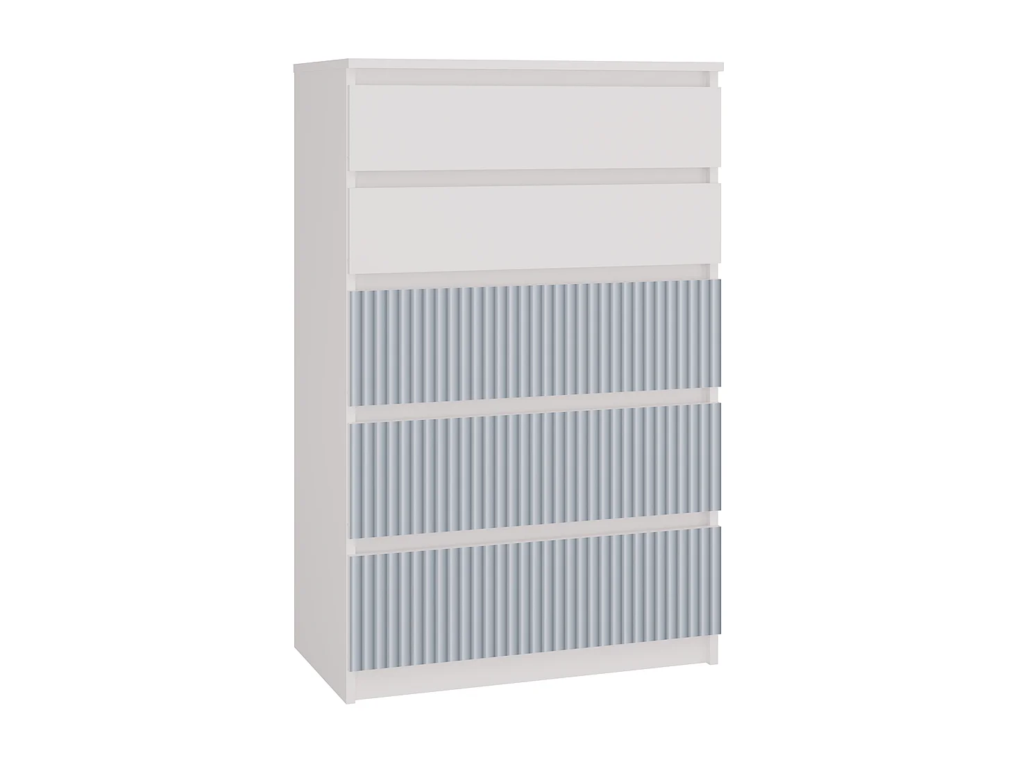 Cómoda de Dormitorio Moderna 70x109,5x40 cm – 5 Cajones con Guías Suaves – Color Blanco Estampado Azul