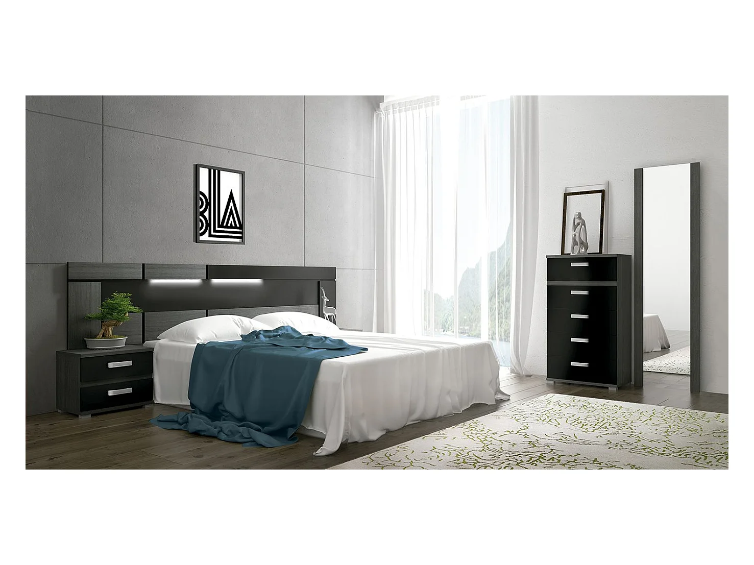 Sinfonier 5 Cajones, Cómoda, Almacenaje Dormitorio, Color Negro, Medidas: 60 cm (Largo) x 109,4 cm (Alto) x 39,6 cm de (Fondo) – Meyvaser