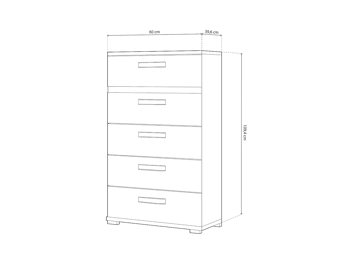 Sinfonier 5 Cajones, Cómoda, Almacenaje Dormitorio, Color Negro, Medidas: 60 cm (Largo) x 109,4 cm (Alto) x 39,6 cm de (Fondo) – Meyvaser