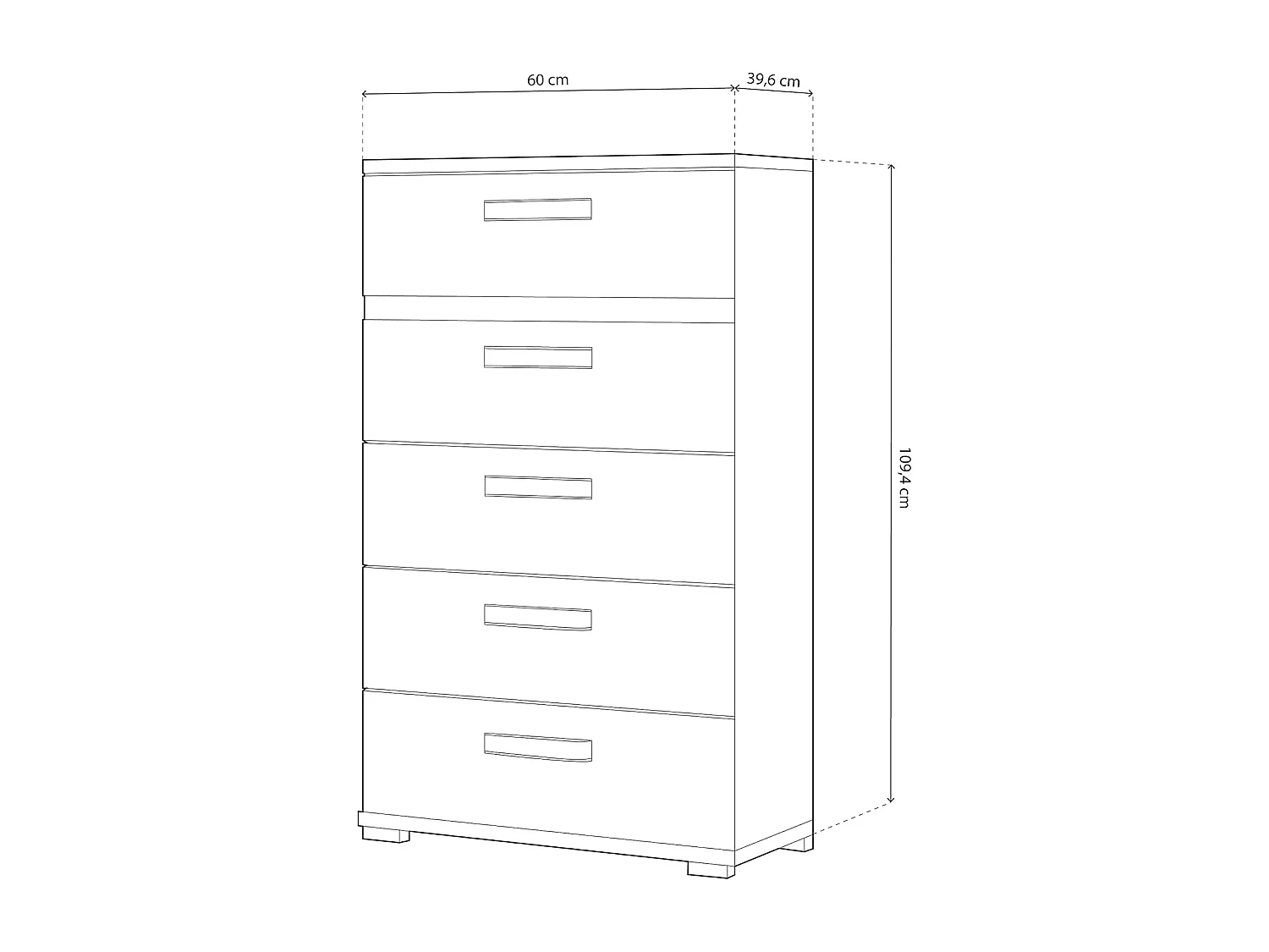 Sinfonier 5 Cajones, Cómoda, Almacenaje Dormitorio, Color Negro, Medidas: 60 cm (Largo) x 109,4 cm (Alto) x 39,6 cm de (Fondo) – Meyvaser