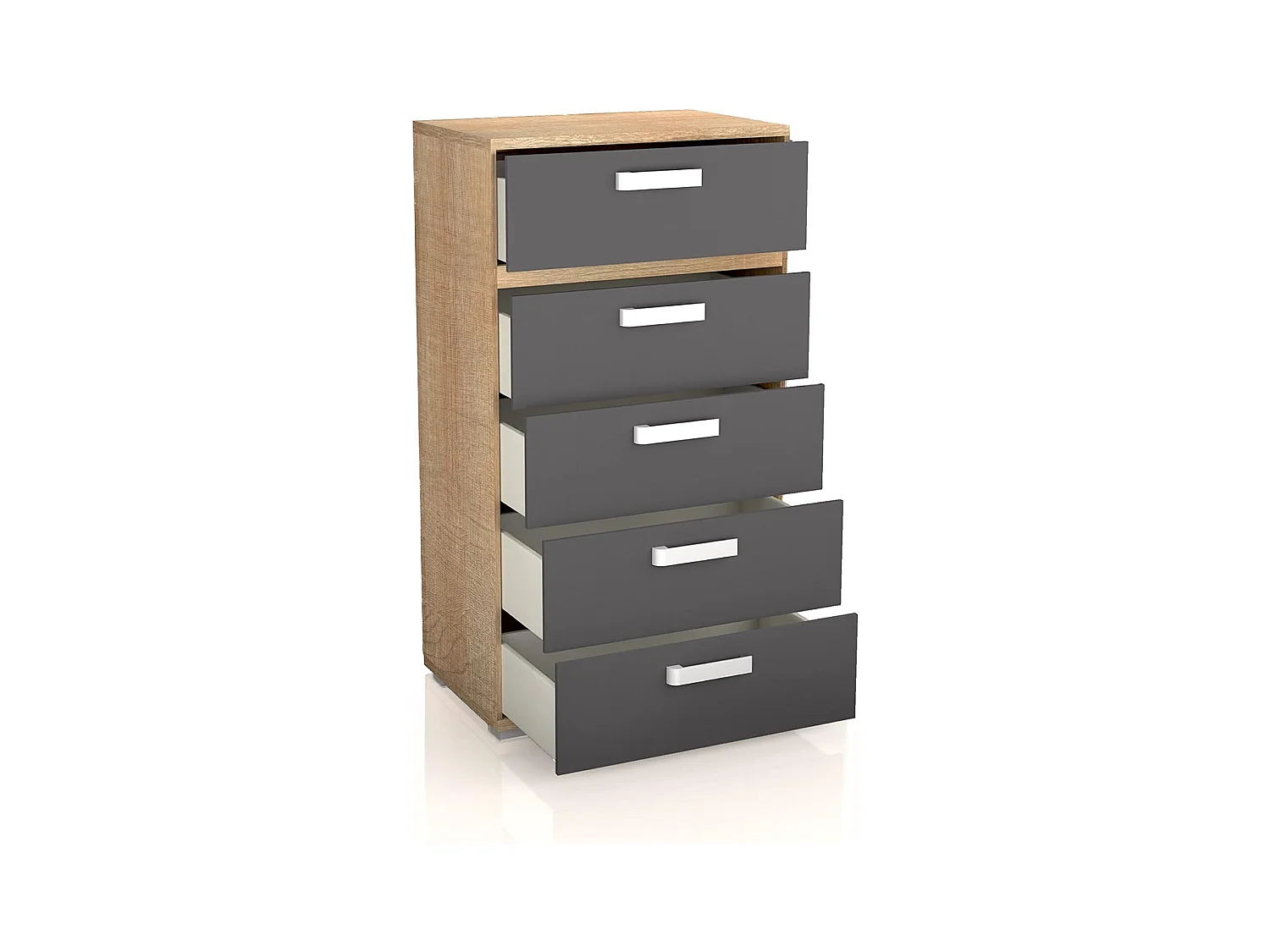 Sinfonier 5 Cajones, Cómoda, Almacenaje Dormitorio, Color Cambria y Grafito, Medidas: 60 cm (Largo) x 109,4 cm (Alto) x 39,6 cm de (Fondo) – Meyvaser