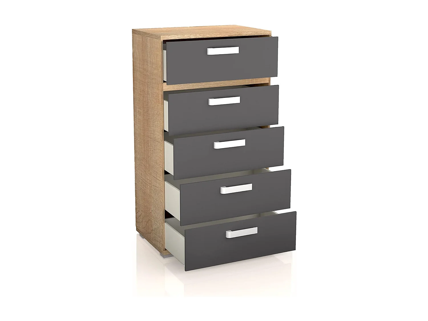 Sinfonier 5 Cajones, Cómoda, Almacenaje Dormitorio, Color Cambria y Grafito, Medidas: 60 cm (Largo) x 109,4 cm (Alto) x 39,6 cm de (Fondo) – Meyvaser