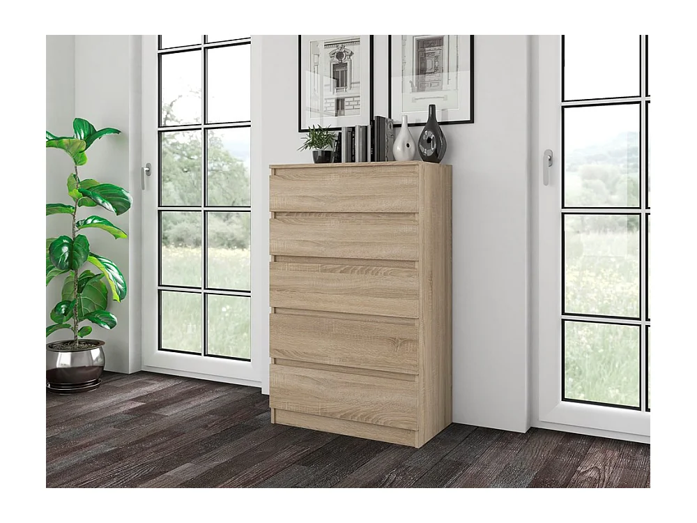 Cómoda de Dormitorio Moderna 70x109,5x40 cm – 5 Cajones con Guías Suaves – Color Roble Sonoma